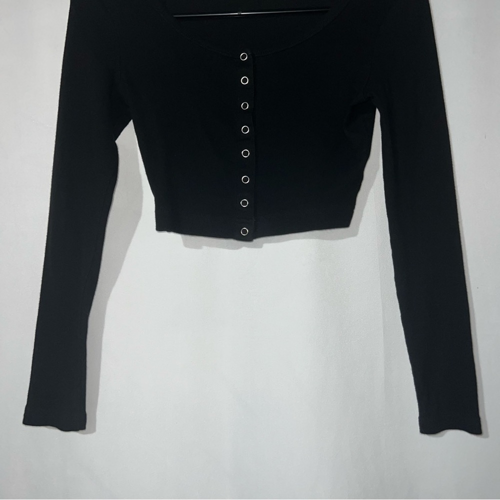 Fensace Womens Button Down Long Sleeve Crop Top Basic Knit Slim Fit Size XS - Picture 4 of 10